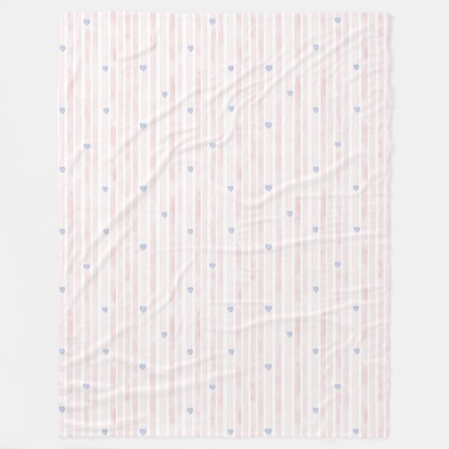 Manta Polar Corazones azules rosados ondulados (Anverso)