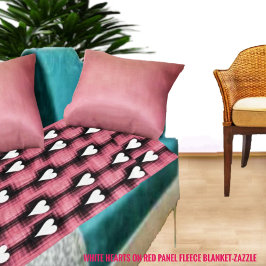 Manta Polar Corazones Blancos En El Panel Rojo