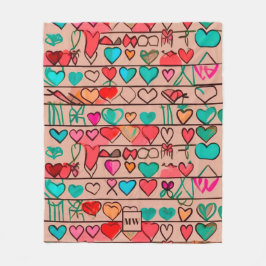 Manta Polar Corazones coloridos parecidos al sketch, y cintas 