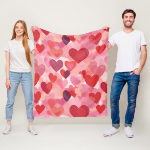 Manta Polar Corazones de acuarela rosados y rojos Coqueta romá
