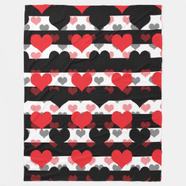 Manta Polar Corazones de amor negros rojos con franjas blancas