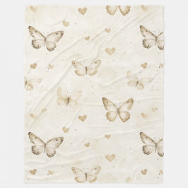 Manta Polar Corazones de Crema Mariposas Navidad