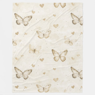 Manta Polar Corazones de Crema Mariposas Navidad