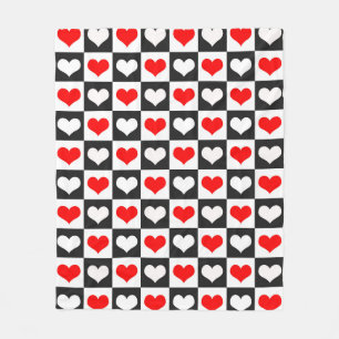 Manta Polar Corazones de cuadros rojos y blancos