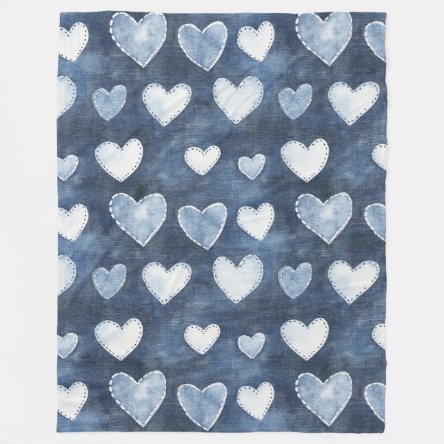 Manta Polar Corazones de denim azules (Anverso)