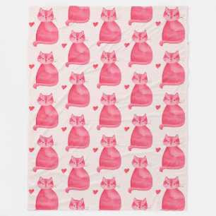 Manta Polar Corazones de gato rosado