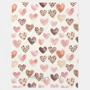 Manta Polar Corazones de impresión de leopardo marrón rosado