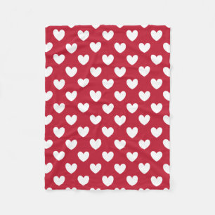 Manta Polar Corazones de polka blanca y roja