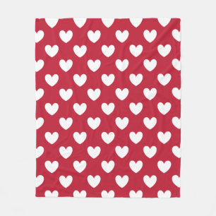 Manta Polar Corazones de polka blanca y roja