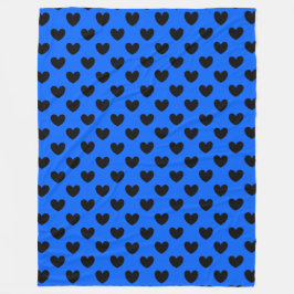 Manta Polar Corazones de polka negra en azul