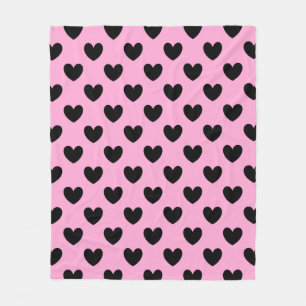 Manta Polar Corazones de polka negra sobre algodón de color ro