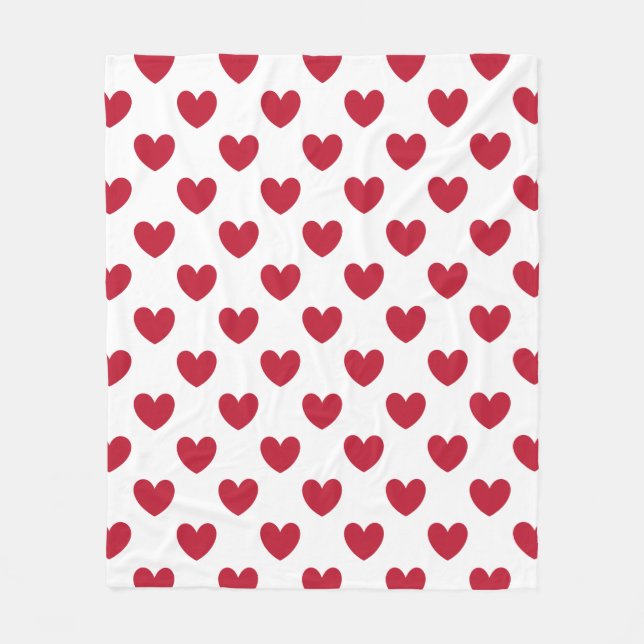 Manta Polar Corazones de polka roja en blanco (Anverso)