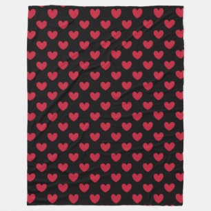 Manta Polar Corazones de polka roja en negro