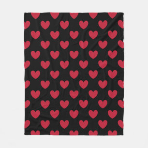 Manta Polar Corazones de polka roja en negro