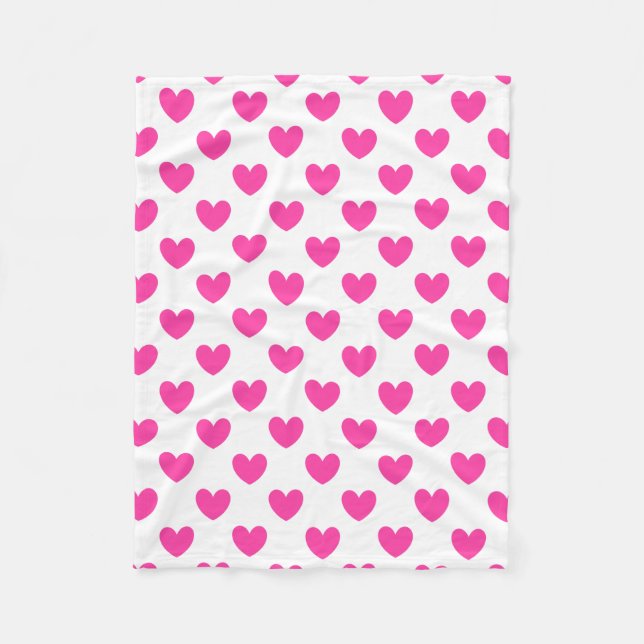 Manta Polar Corazones de polka rosa de Fuchsia en blanco (Anverso)