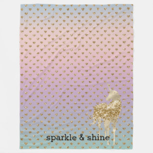 Manta Polar Corazones de Purpurina de oro Unicorn Confetti Omb