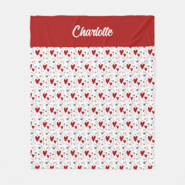 Manta Polar Corazones Doodle Rojo Negro Monograma Retro Nombre