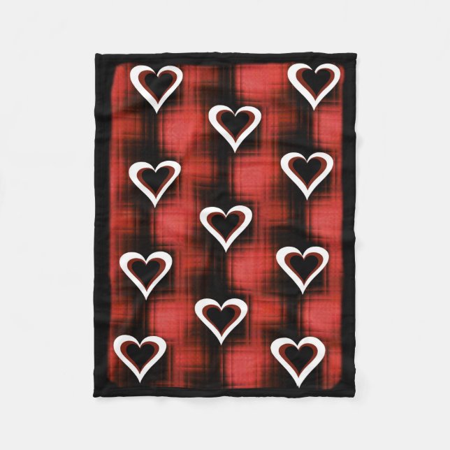 Manta Polar Corazones en tablero de ajedrez (Anverso)