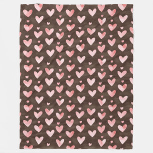 Manta Polar Corazones Marrones Rosados