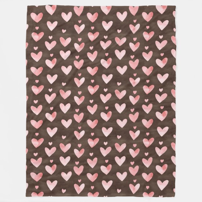 Manta Polar Corazones Marrones Rosados   (Anverso)