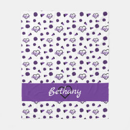 Manta Polar Corazones morados de oveja, Pom Poms, Patrón Megáf