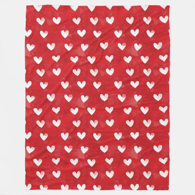 Manta Polar Corazones rojos blancos románticos (Anverso)