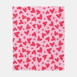 Manta Polar Corazones rojos con estallidos de estrellas retro