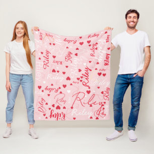 Manta Polar Corazones rojos en Personalizado rosa pálido