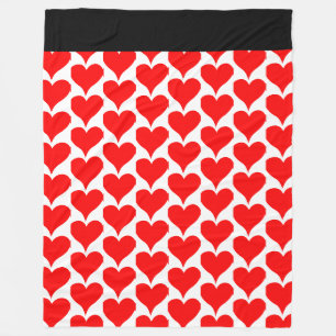 Manta Polar Corazones rojos patrón negro