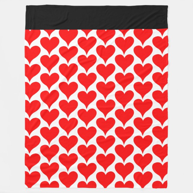 Manta Polar Corazones rojos patrón negro (Anverso)