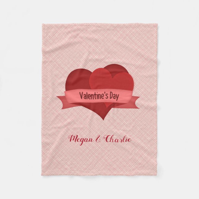 Manta Polar Corazones rojos sobre rosado (Anverso)