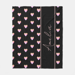 Manta Polar Corazones rosados negros modernos personalizados