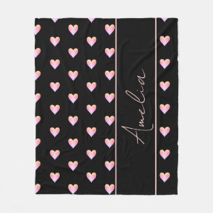 Manta Polar Corazones rosados negros modernos personalizados