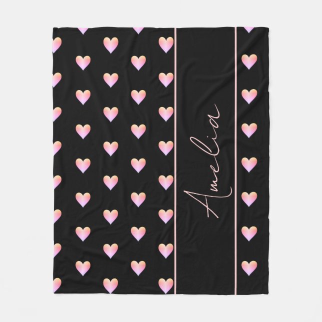 Manta Polar Corazones rosados negros modernos personalizados (Anverso)