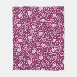 Manta Polar Corazones rosas y púrpuras