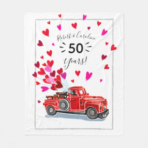 Manta Polar Corazones vintage de camiones rojos añaden anivers