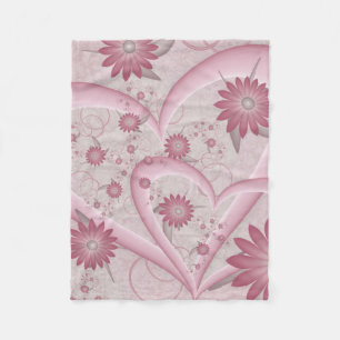 Manta Polar Corazones y flores abstractos rosados Arte fractal