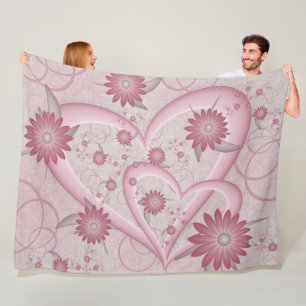 Manta Polar Corazones y flores rosadas adoran el arte fractal