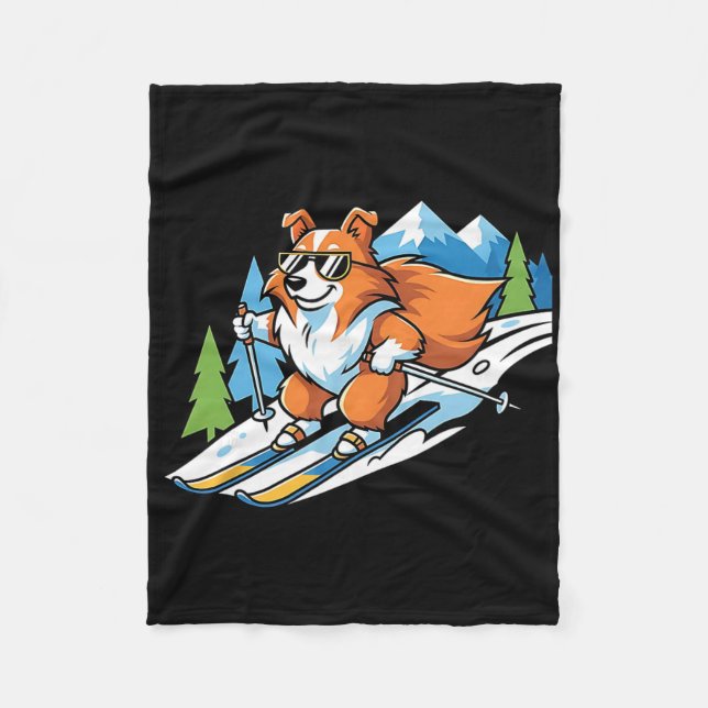 Manta Polar Corgi Alpino En Esquís Gafas Geniales Escena Inver (Anverso)