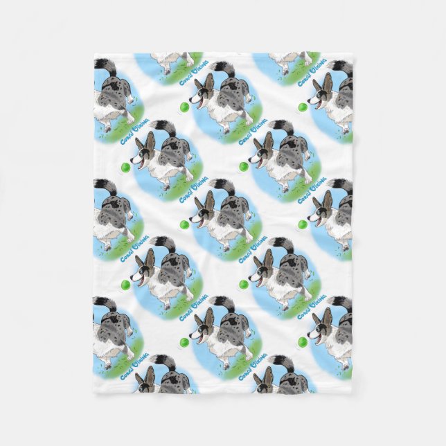 Manta Polar Corgi azul con bolas (Anverso)
