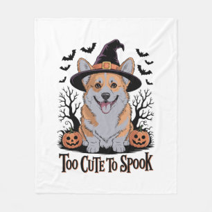 Manta Polar Corgi de Halloween en Gorra de brujas
