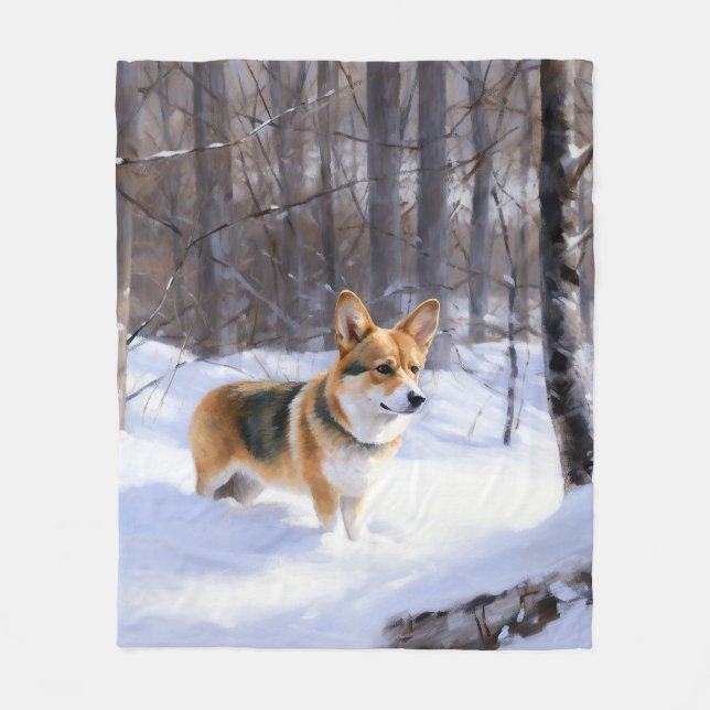 Manta Polar Corgi Deja que nieve Navidad (Anverso)