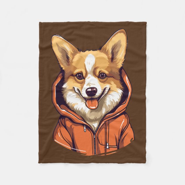 Manta Polar Corgi Divertido con Sudadera (Anverso)