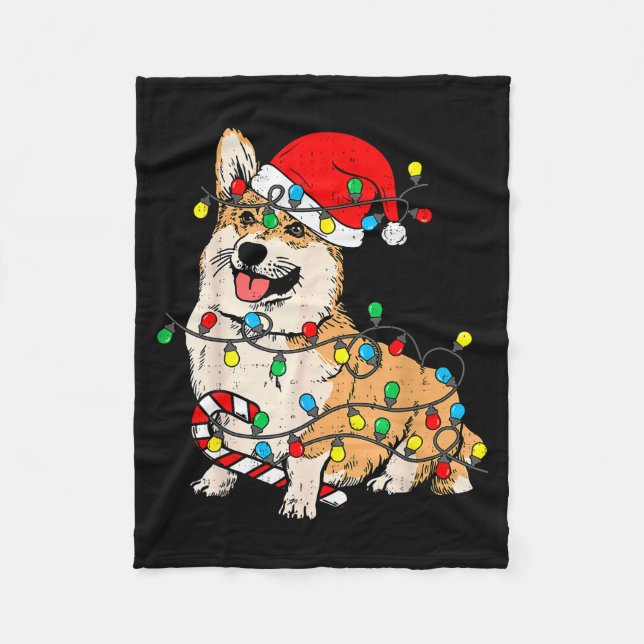 Manta Polar Corgi Dog Christmas Lights Pajama Santa Xmas Pet D (Anverso)