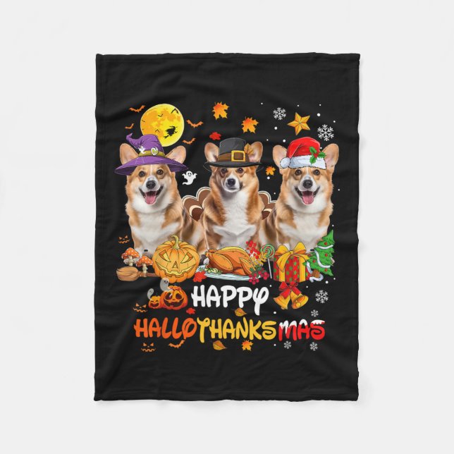 Manta Polar Corgi Dog Happy Halloween Acción de Gracias Chris (Anverso)