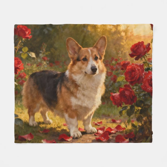Manta Polar Corgi en las Rosas V (Frente (Horizontal))