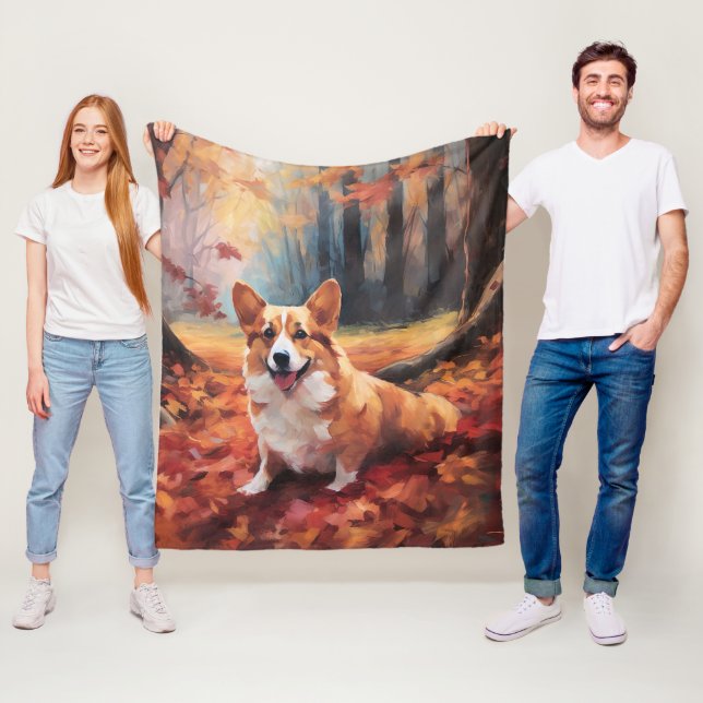 Manta Polar Corgi en otoño se inspira en las hojas (In situ)