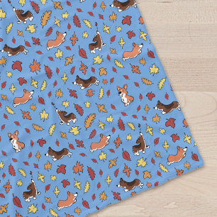 Manta Polar Corgi Fall Leaves Pattern Dusty Blue