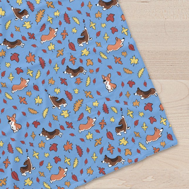 Manta Polar Corgi Fall Leaves Pattern Dusty Blue (Subido por el creador)