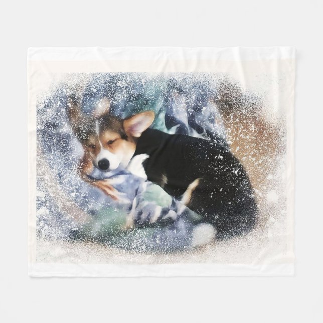 Manta Polar Corgi galés durmiente (Frente (Horizontal))